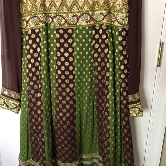 Green and Maroon Indian Silk with Georgette Dress - Picture 3 of 3